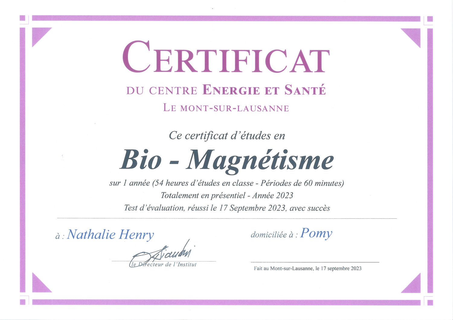 Cabinet La Jonquille certificat bio magnetisme